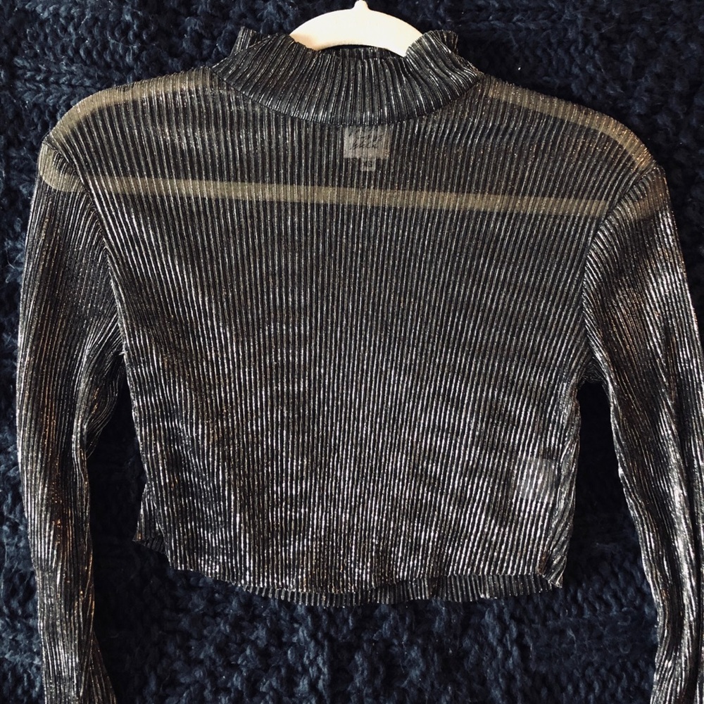 Long Sleeve Sheer Metallic Crop